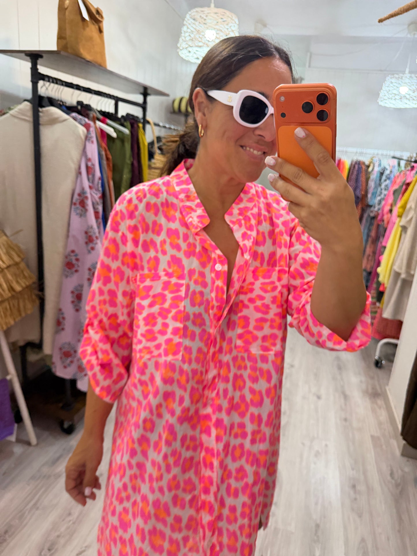 Camisola Animal print fluor naranja y fucsia