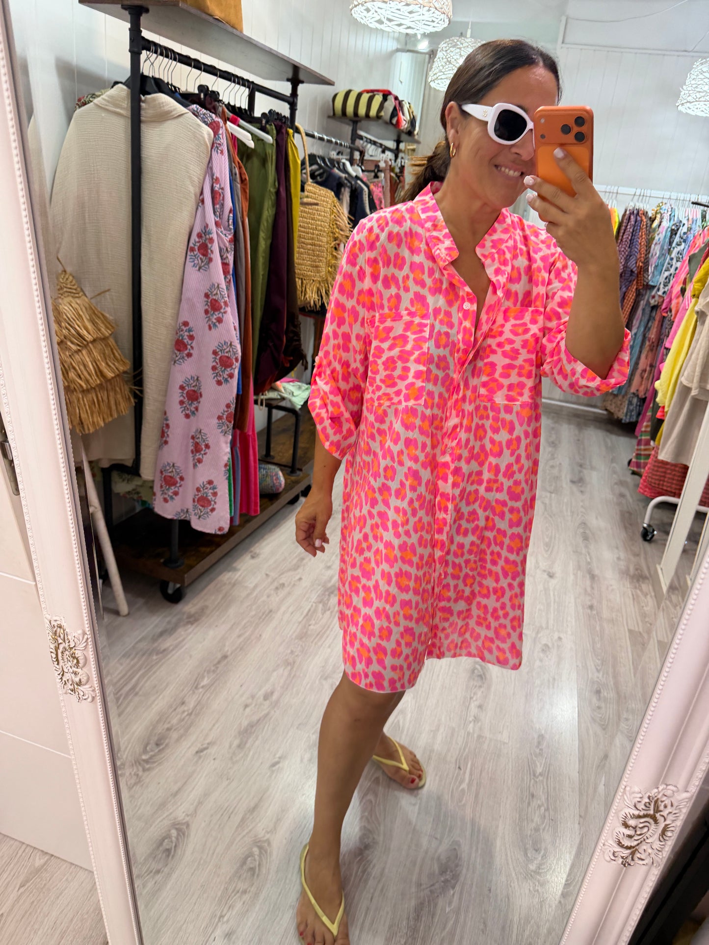 Camisola Animal print fluor naranja y fucsia