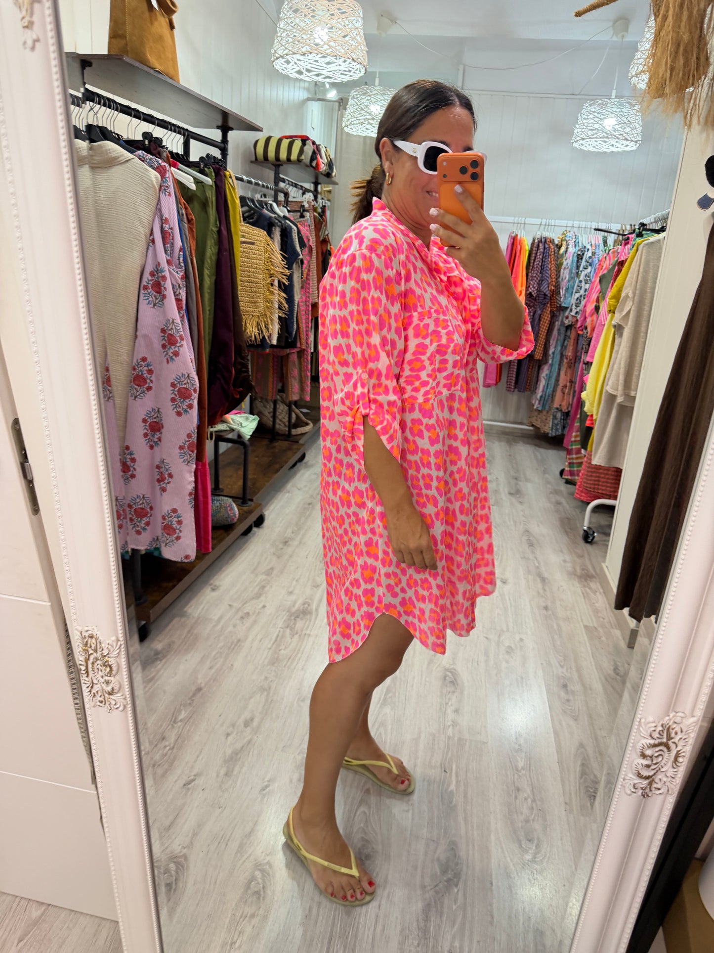 Camisola Animal print fluor naranja y fucsia