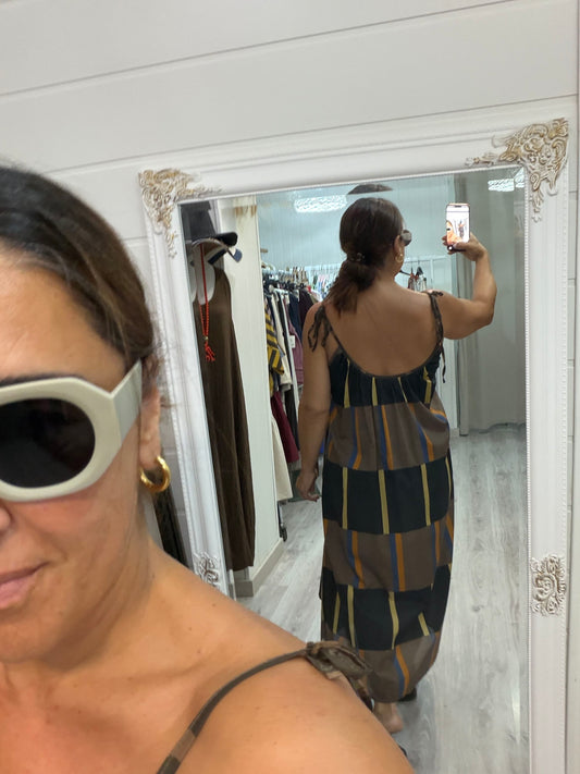 Vestido Geo negro y marrón