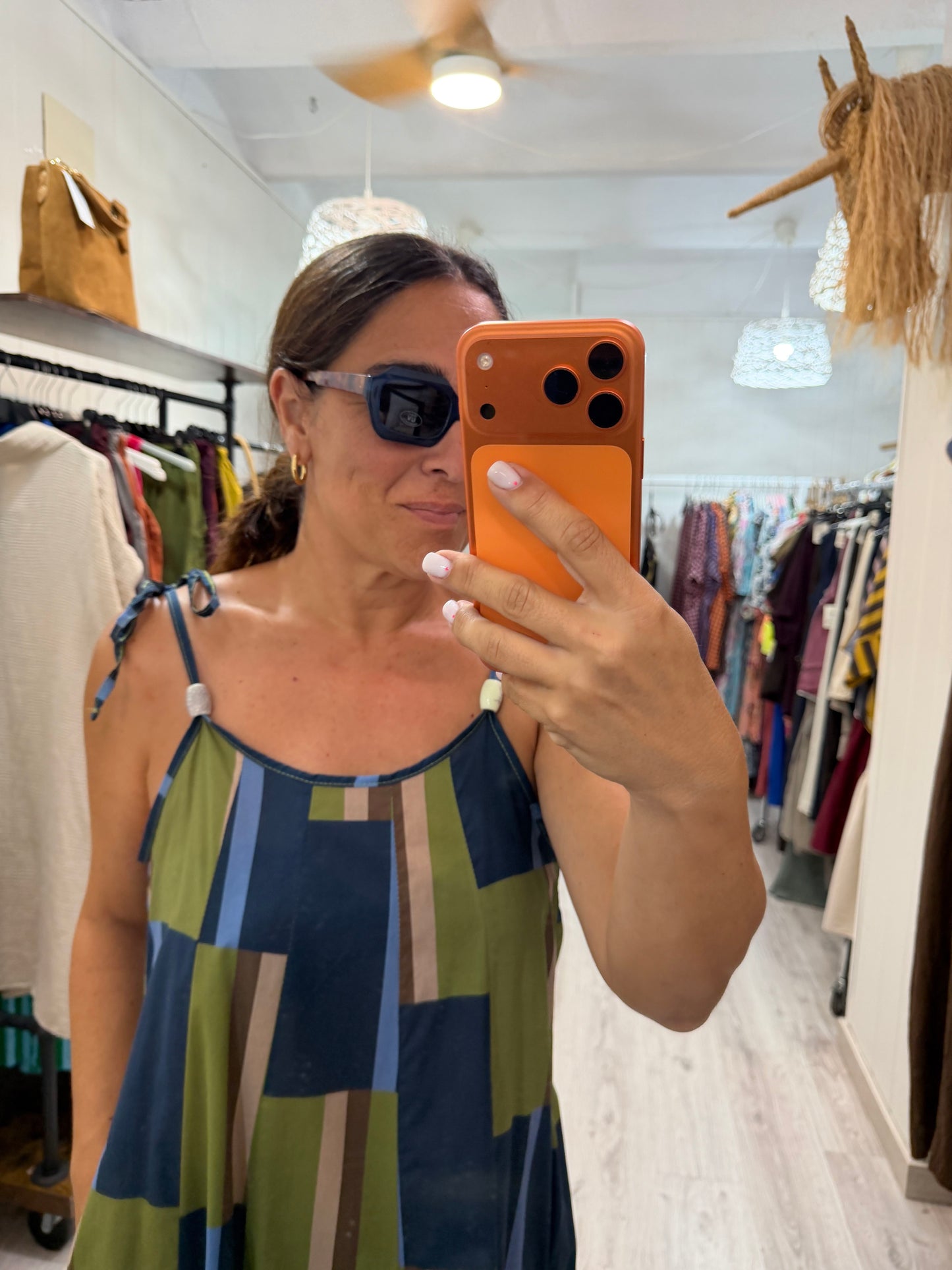 Vestido Geo azul y verde