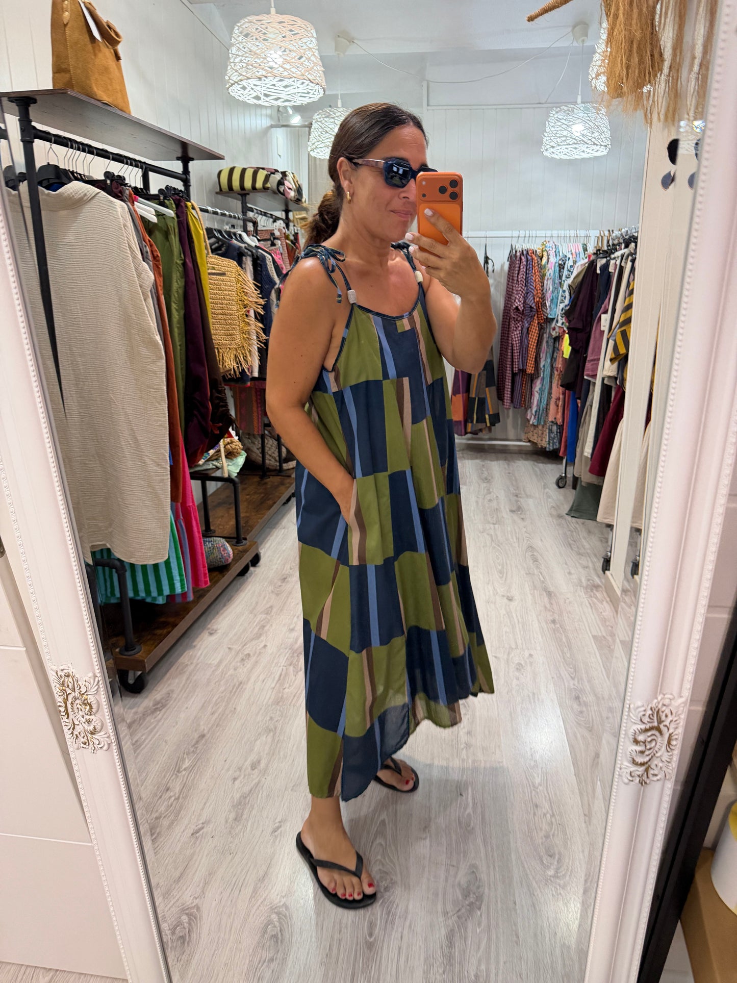 Vestido Geo azul y verde