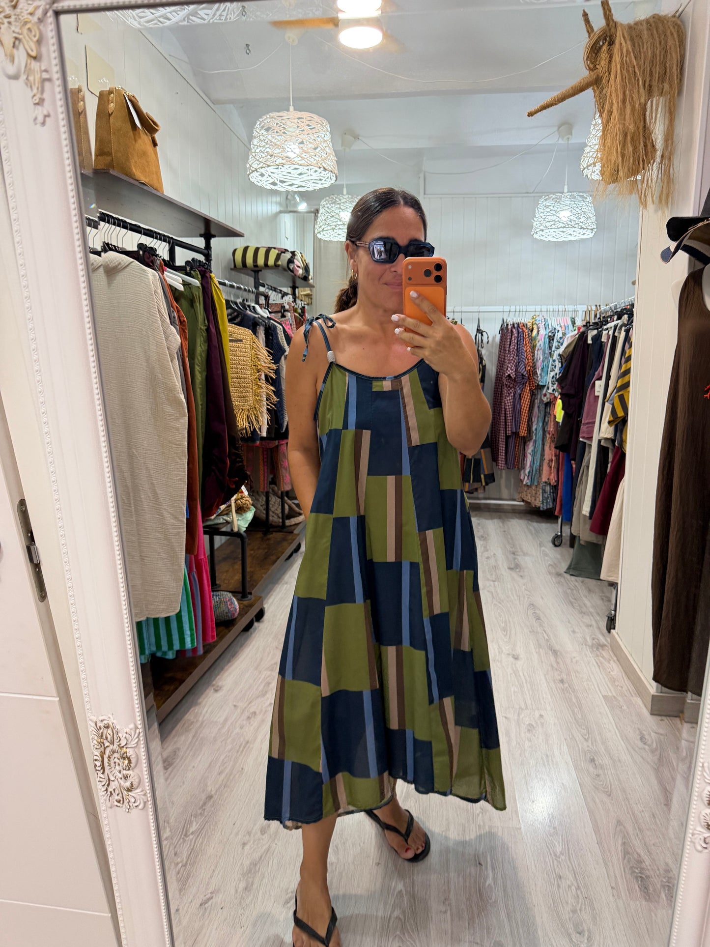 Vestido Geo azul y verde