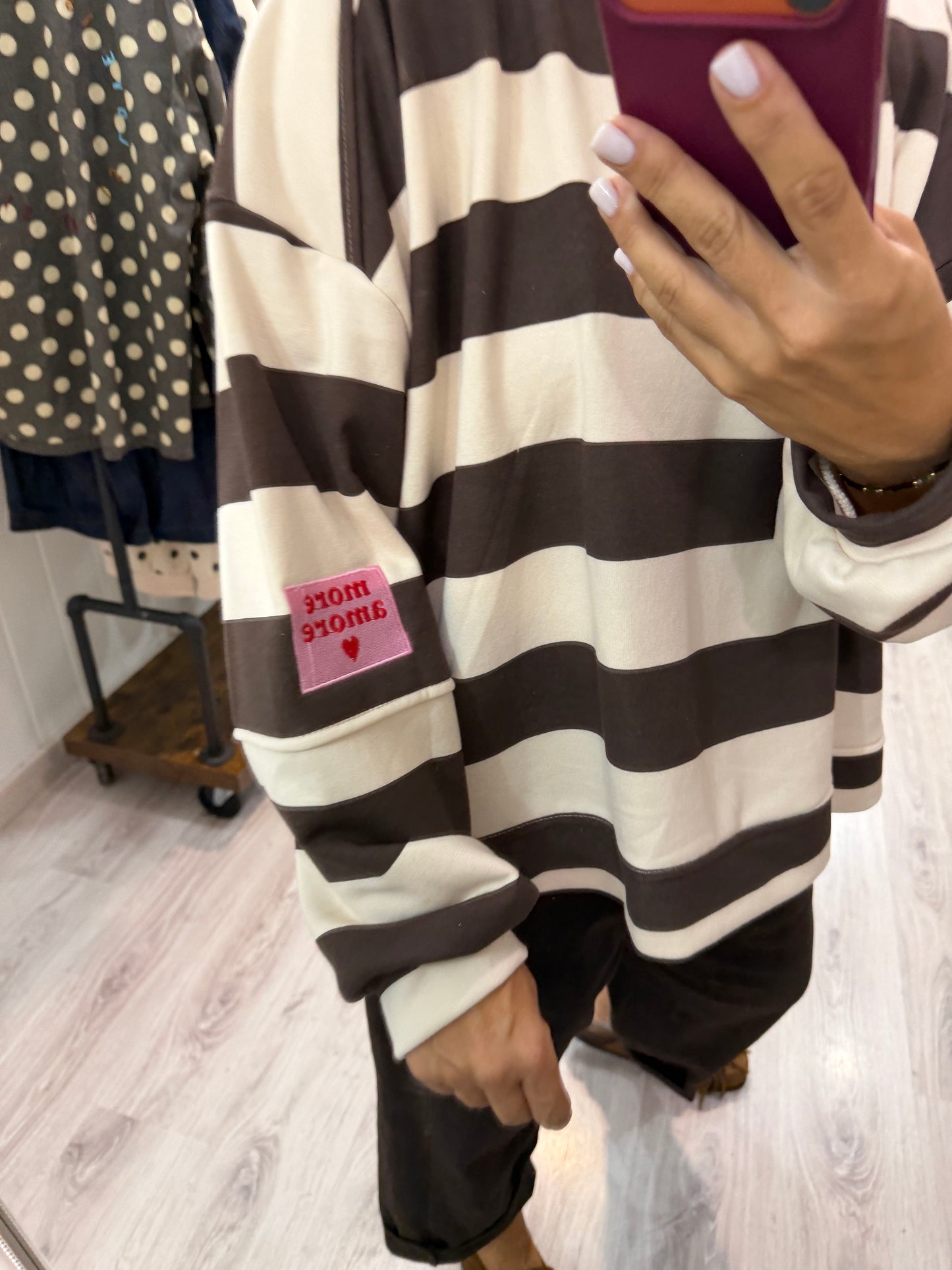 Sudadera Oversize rayas more amore chocolate y beige
