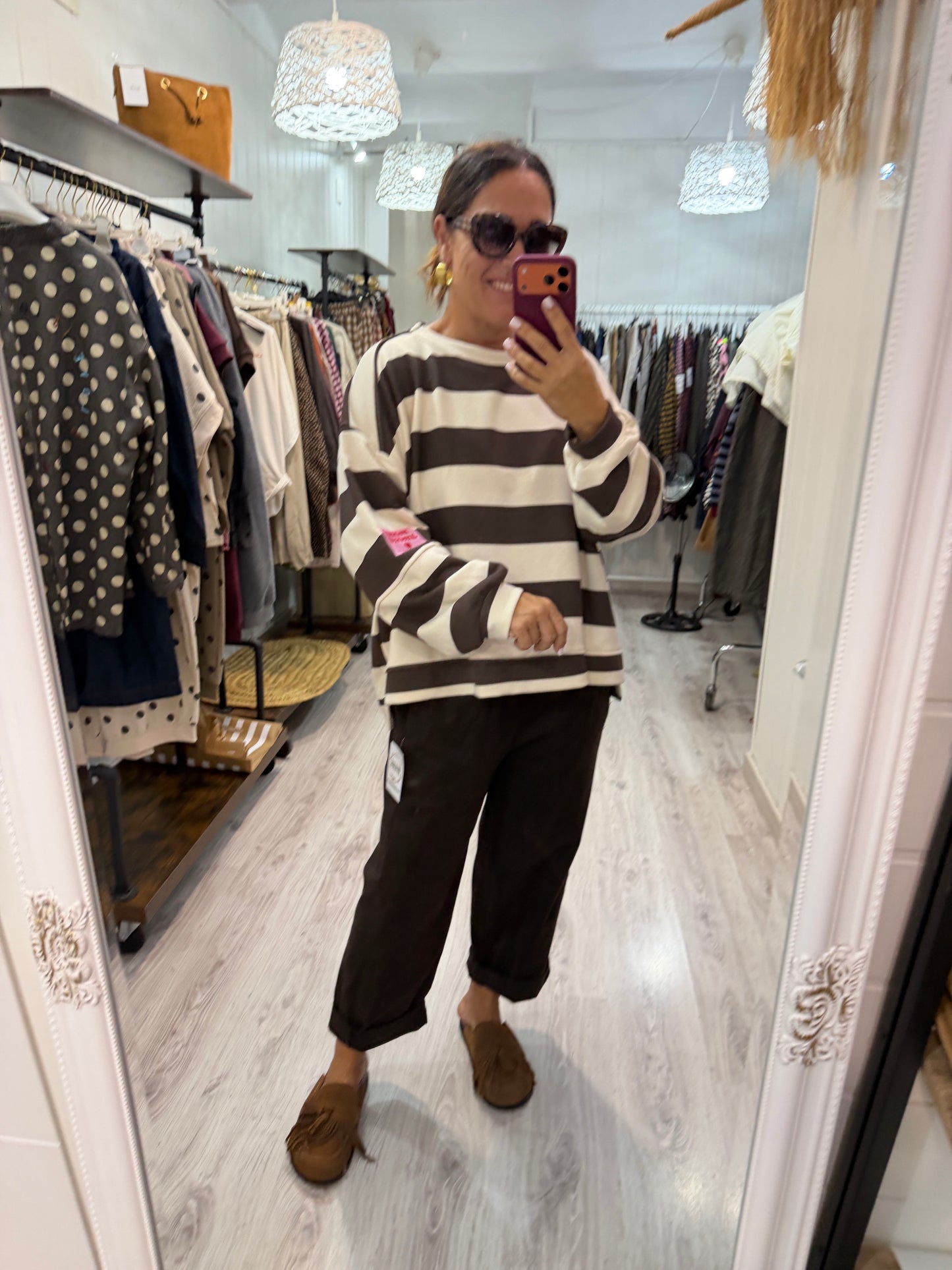 Sudadera Oversize rayas more amore chocolate y beige