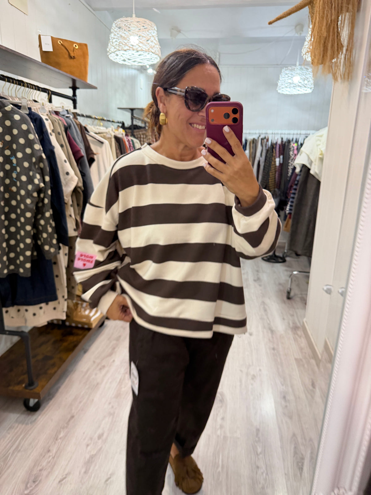 Sudadera Oversize rayas more amore chocolate y beige