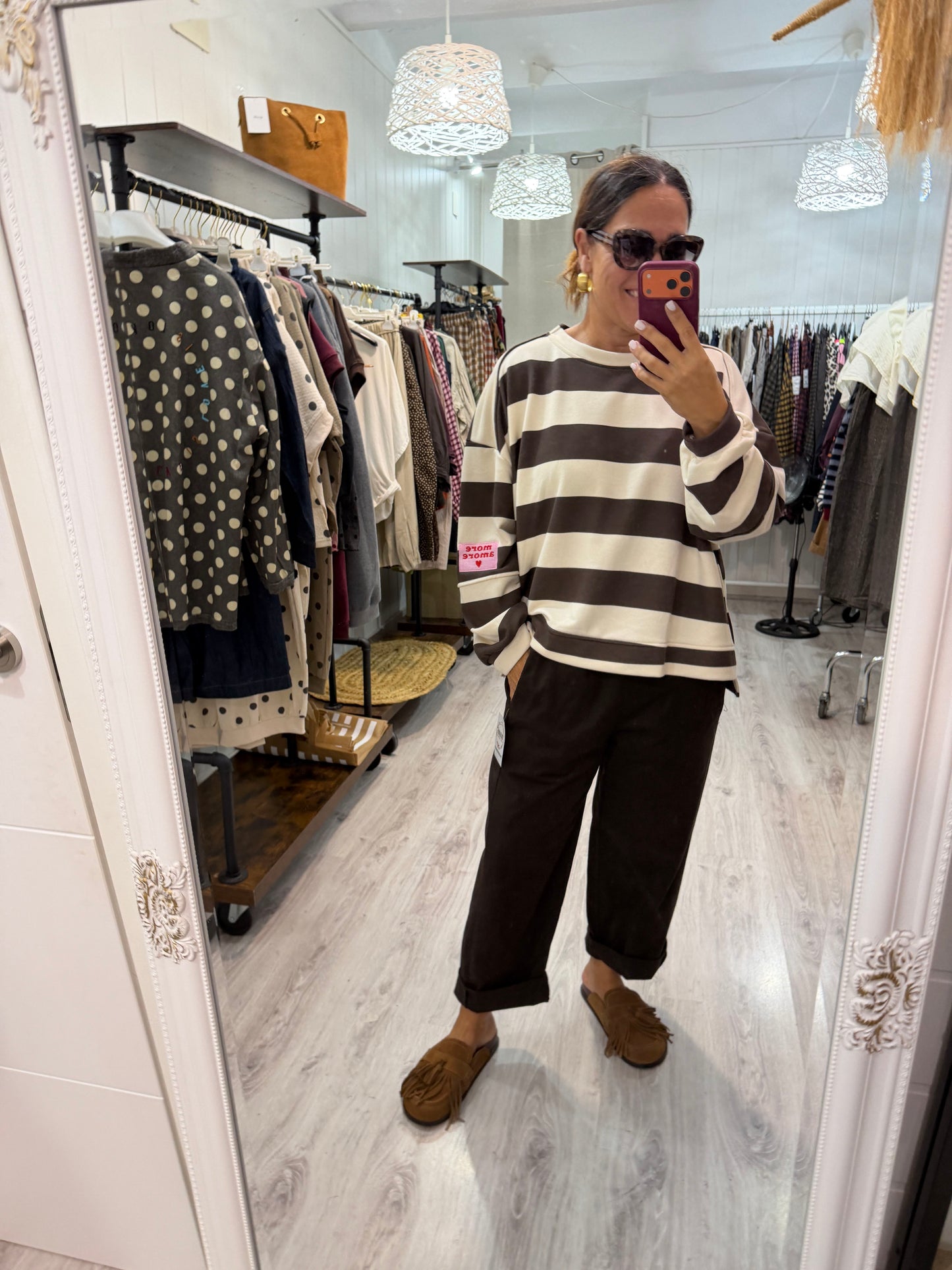 Sudadera Oversize rayas more amore chocolate y beige