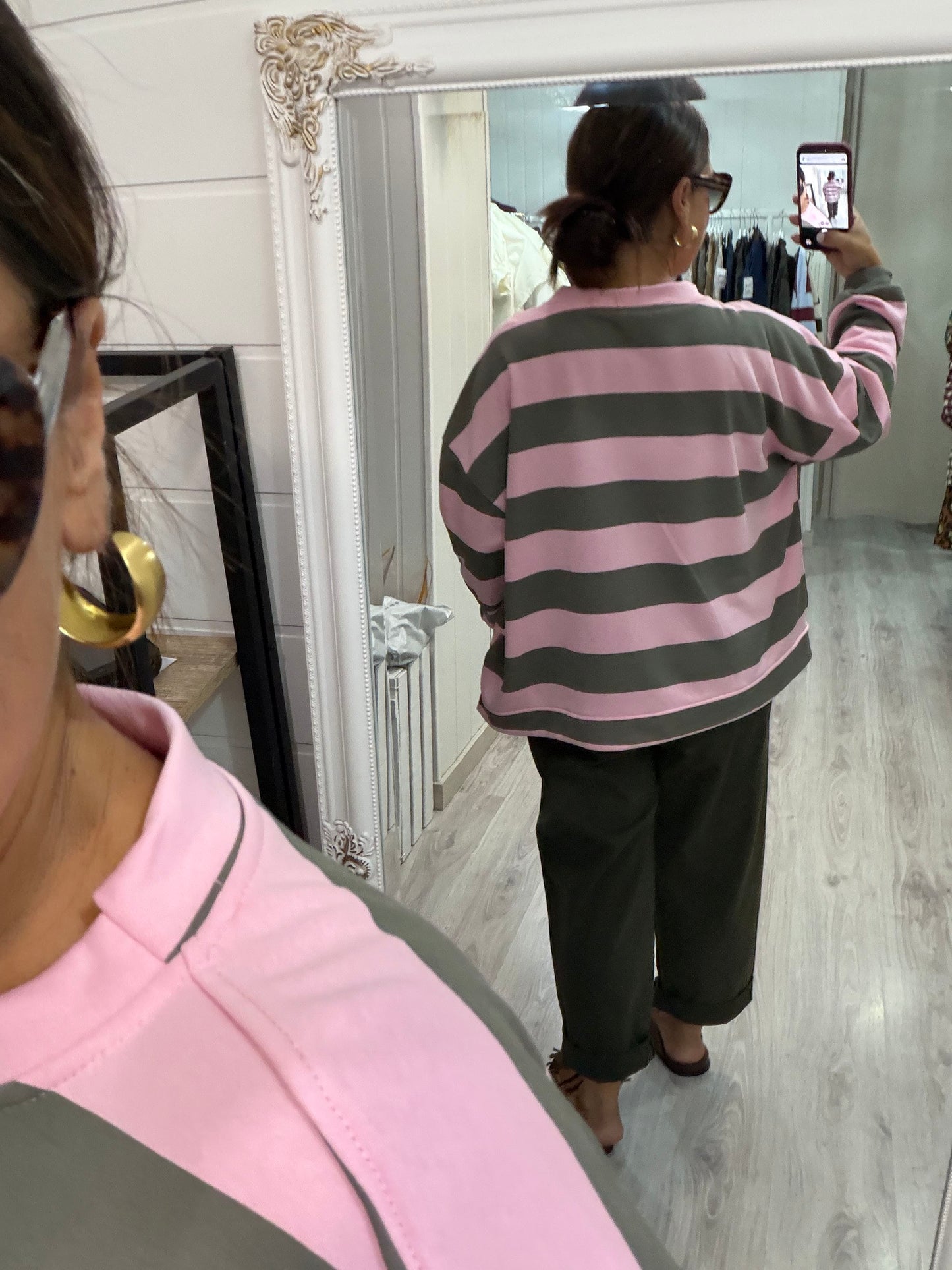 Sudadera Oversize rayas more amore rosa y kaki