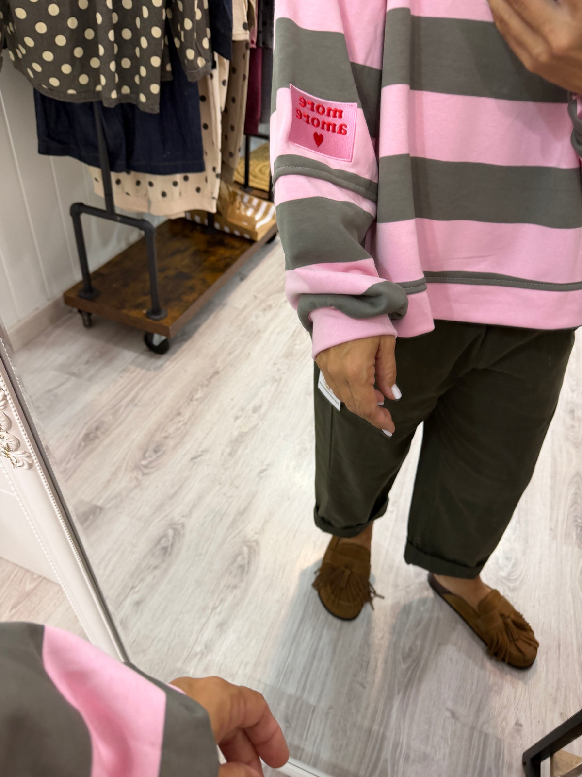 Sudadera Oversize rayas more amore rosa y kaki