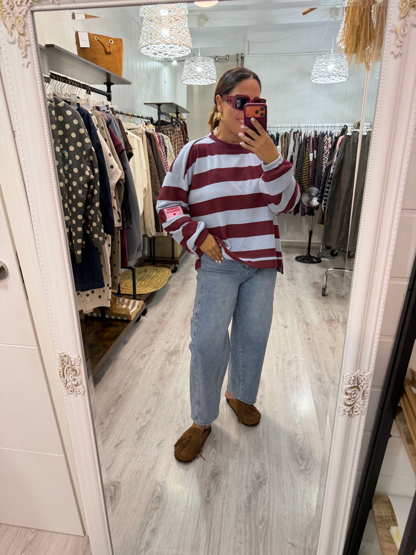 Sudadera Oversize rayas more amore cielo y burdeos