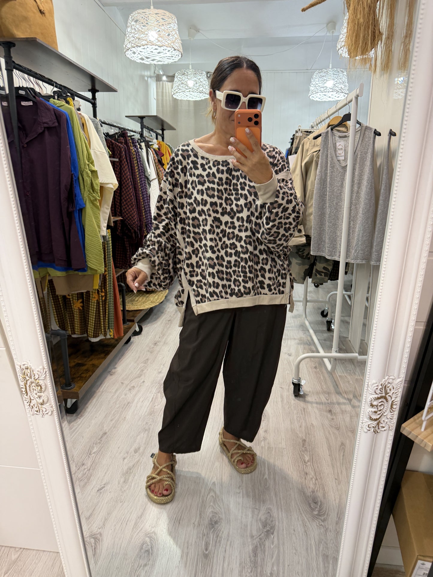 Sudadera Oversize animal print beige