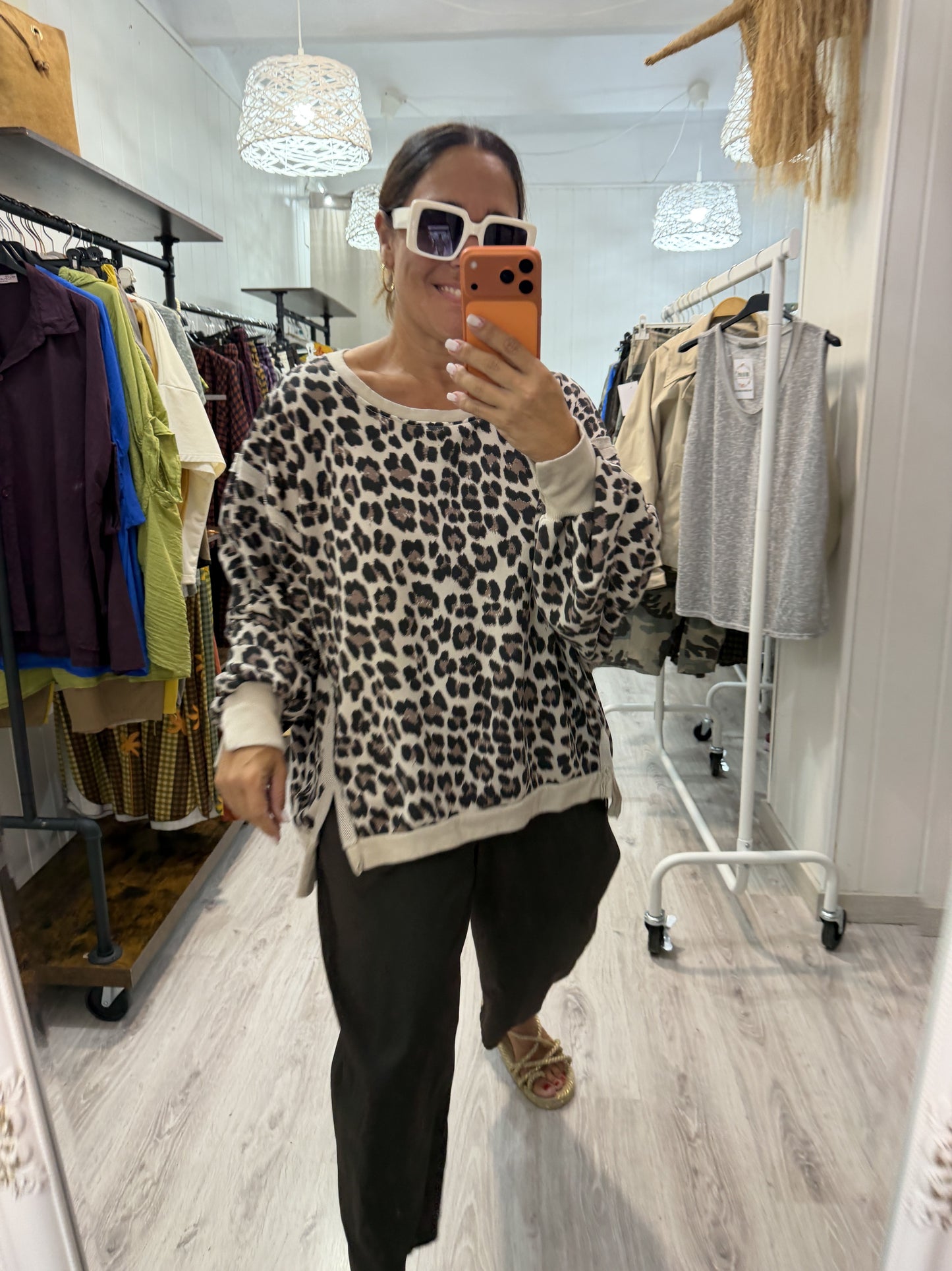 Sudadera Oversize animal print beige
