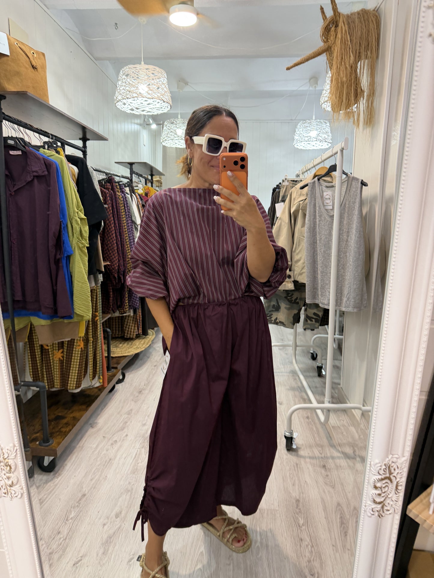 Blusa Maga convertible rayas burdeos