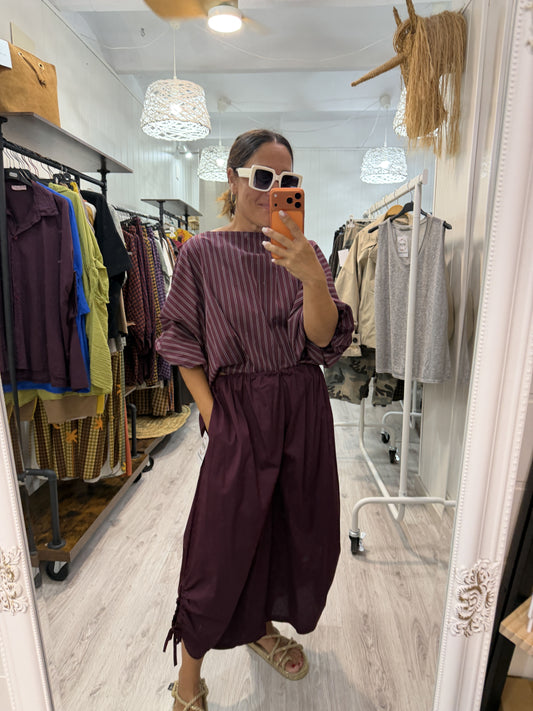Blusa Maga convertible rayas burdeos