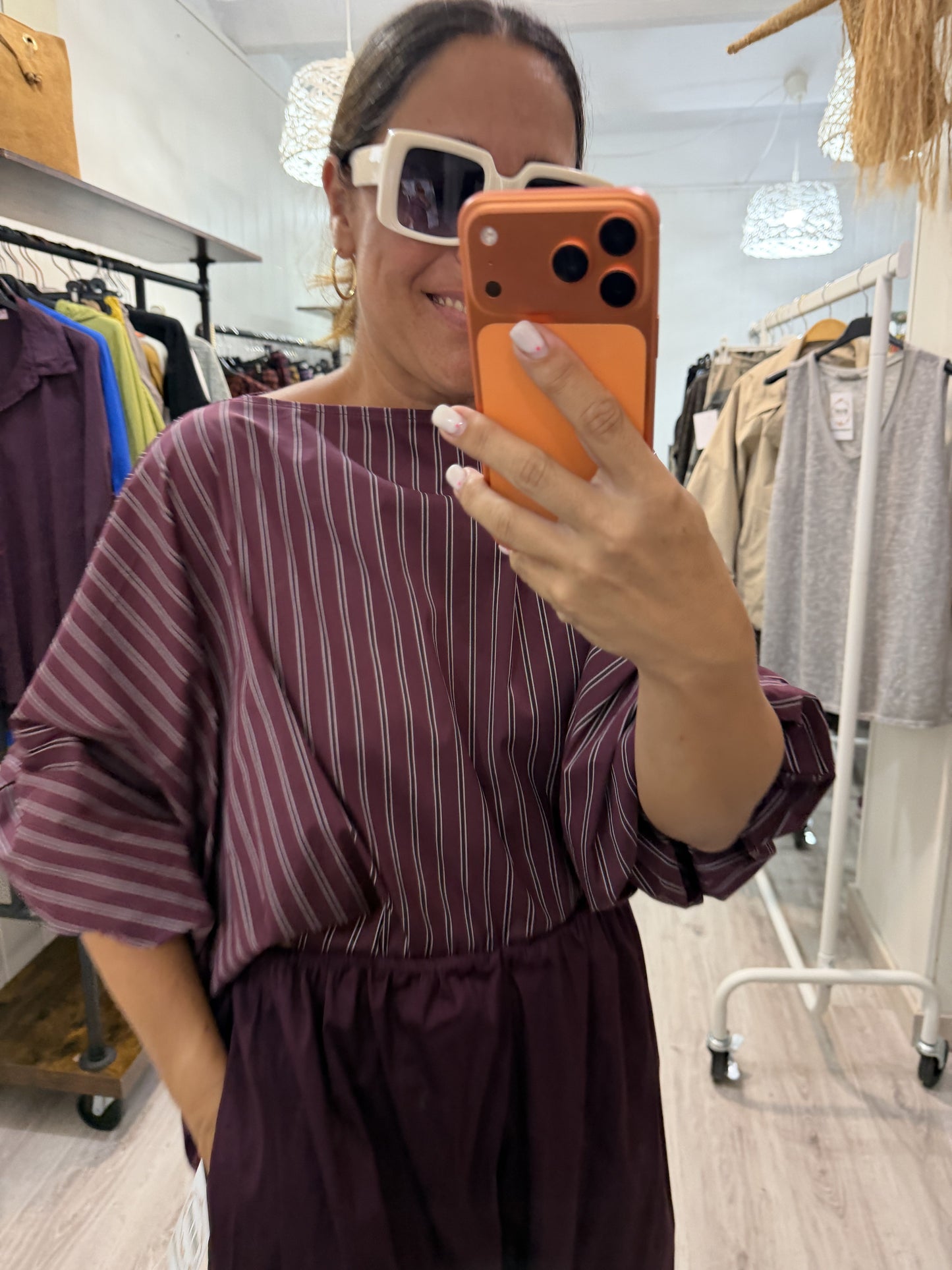 Blusa Maga convertible rayas burdeos
