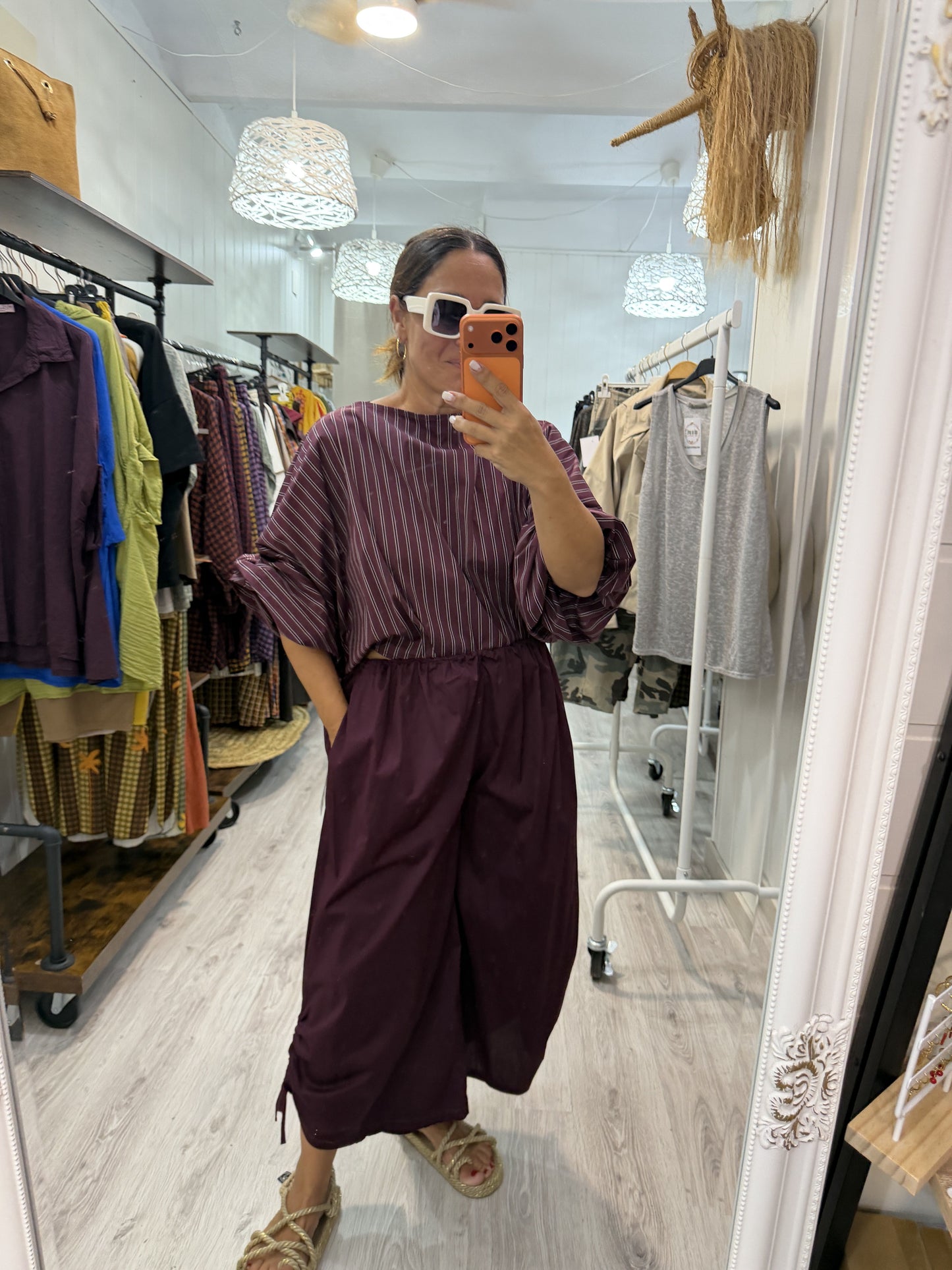 Blusa Maga convertible rayas burdeos