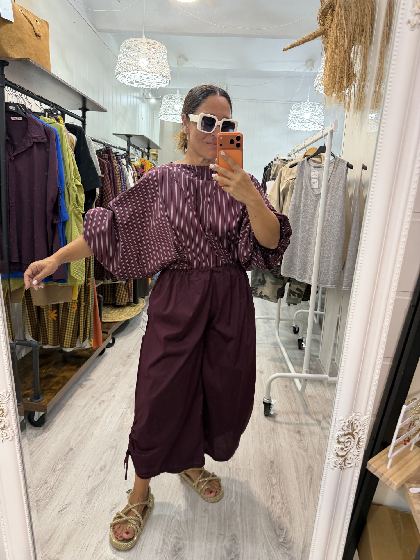 Blusa Maga convertible rayas burdeos