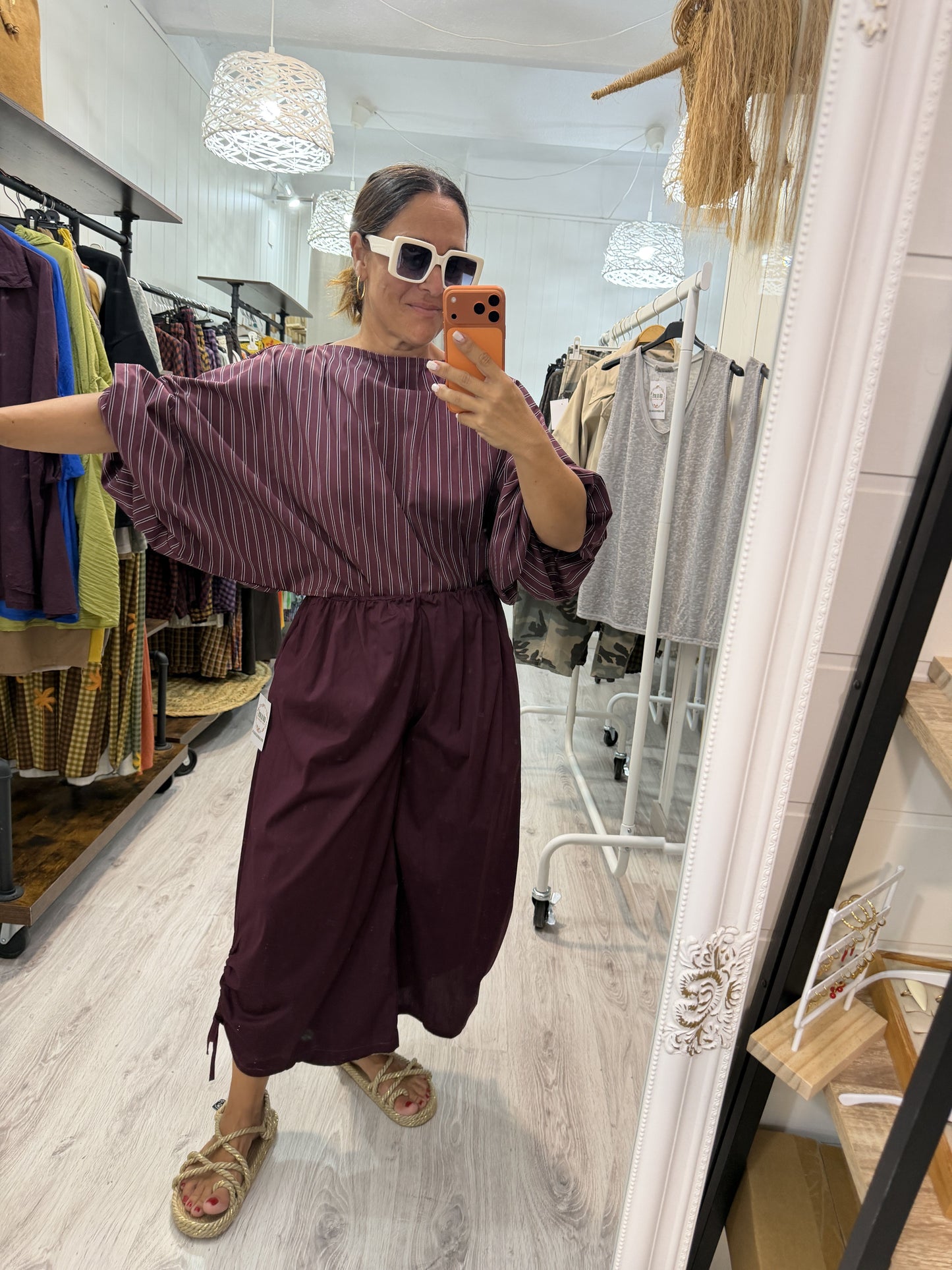 Blusa Maga convertible rayas burdeos