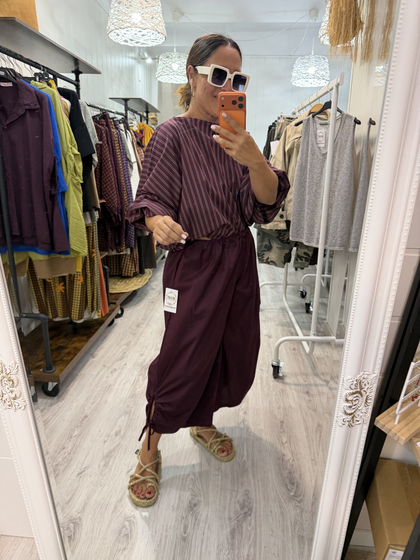 Blusa Maga convertible rayas burdeos