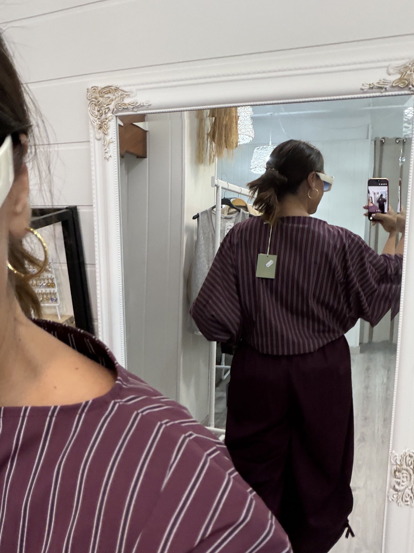 Blusa Maga convertible rayas burdeos