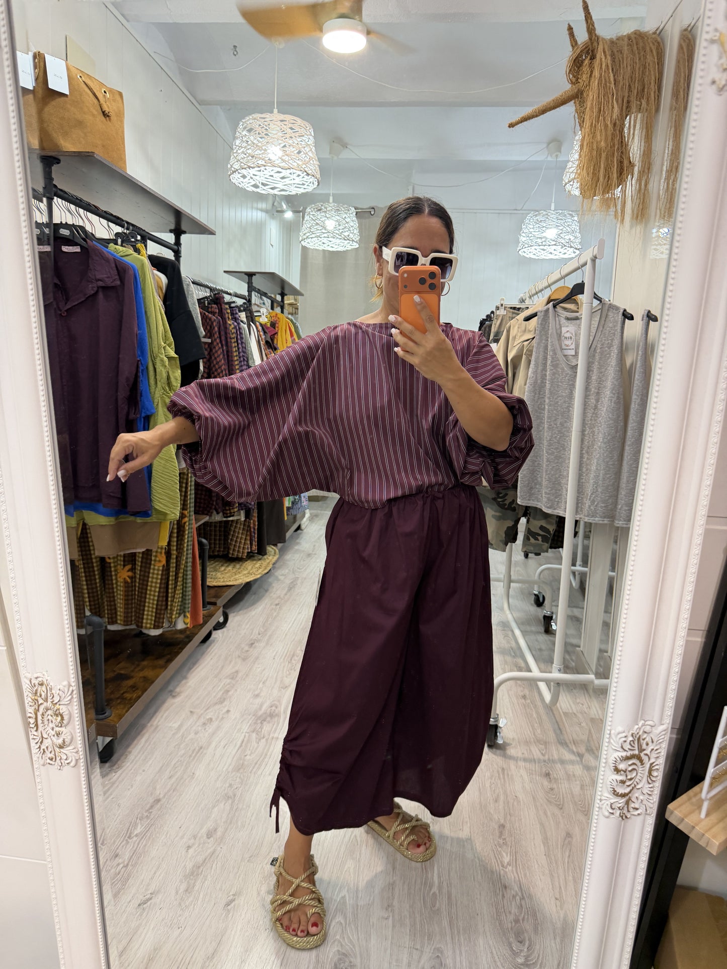 Blusa Maga convertible rayas burdeos