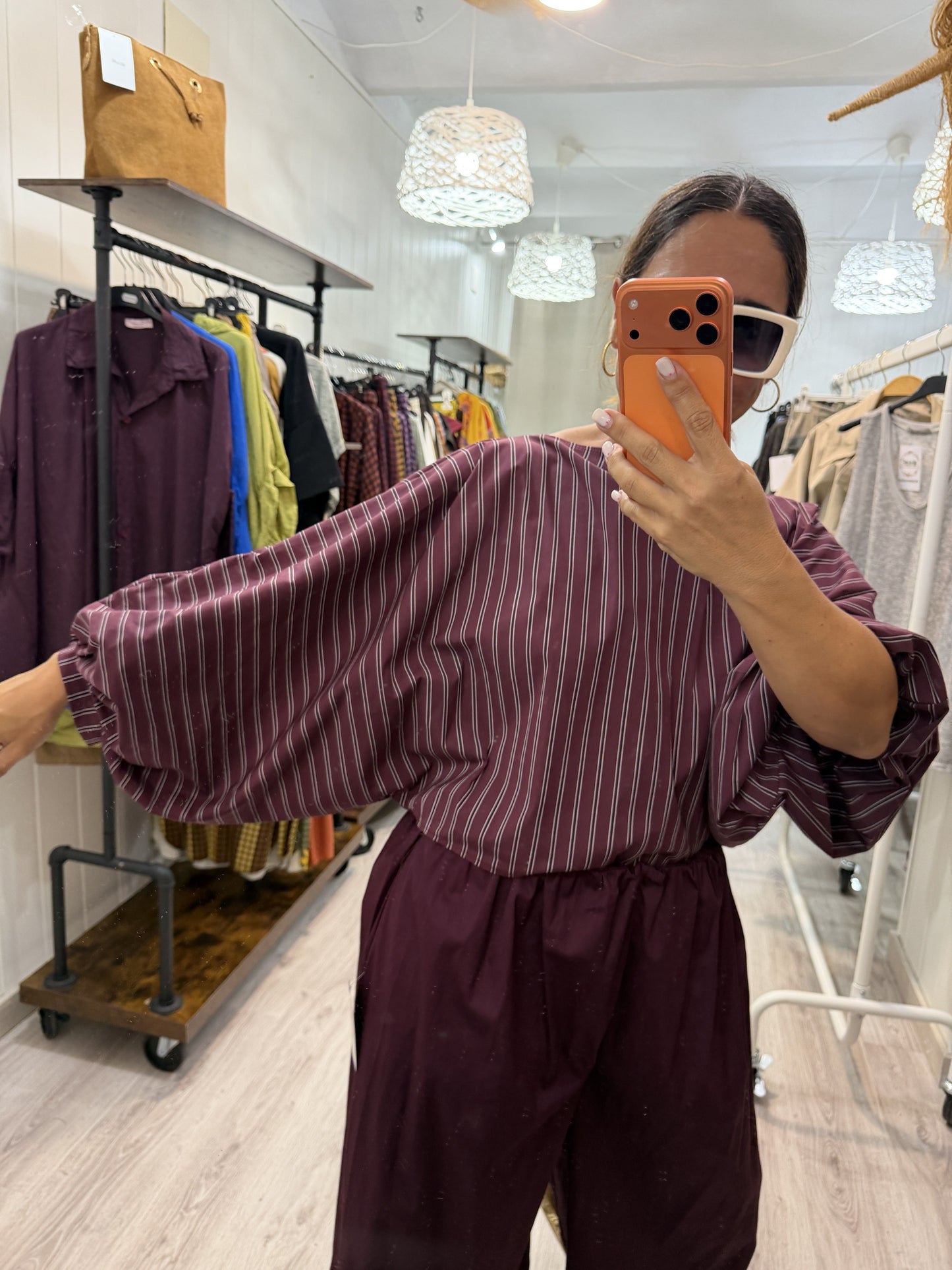 Blusa Maga convertible rayas burdeos