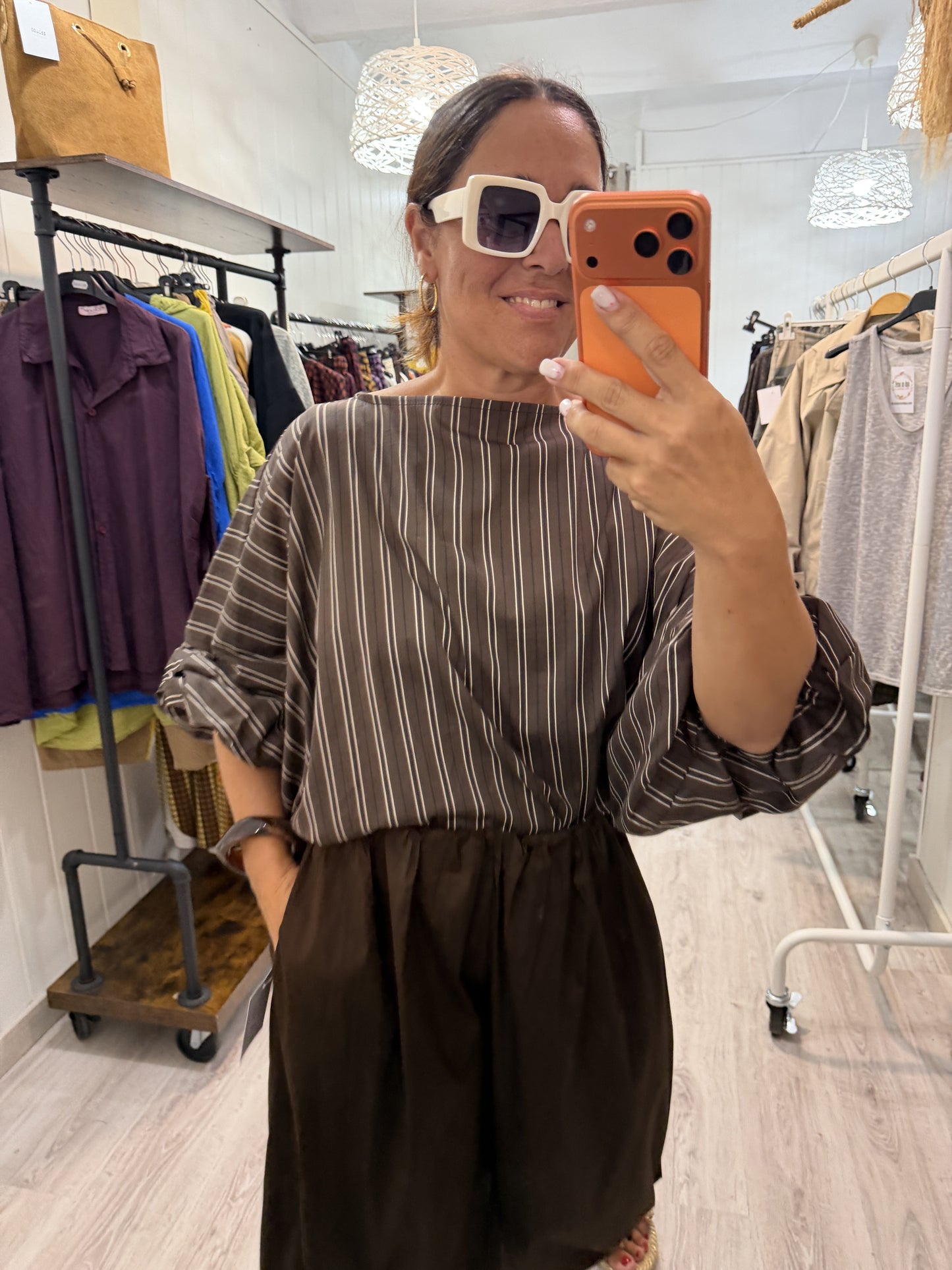 Blusa Maga convertible rayas chocolate