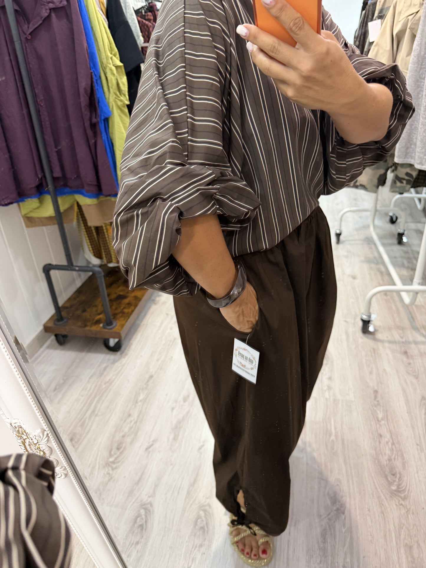 Blusa Maga convertible rayas chocolate