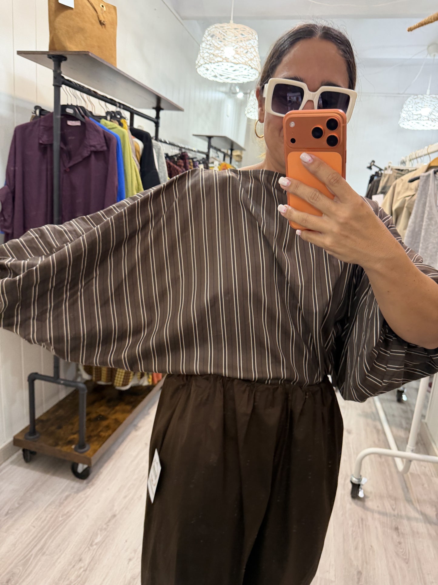 Blusa Maga convertible rayas chocolate