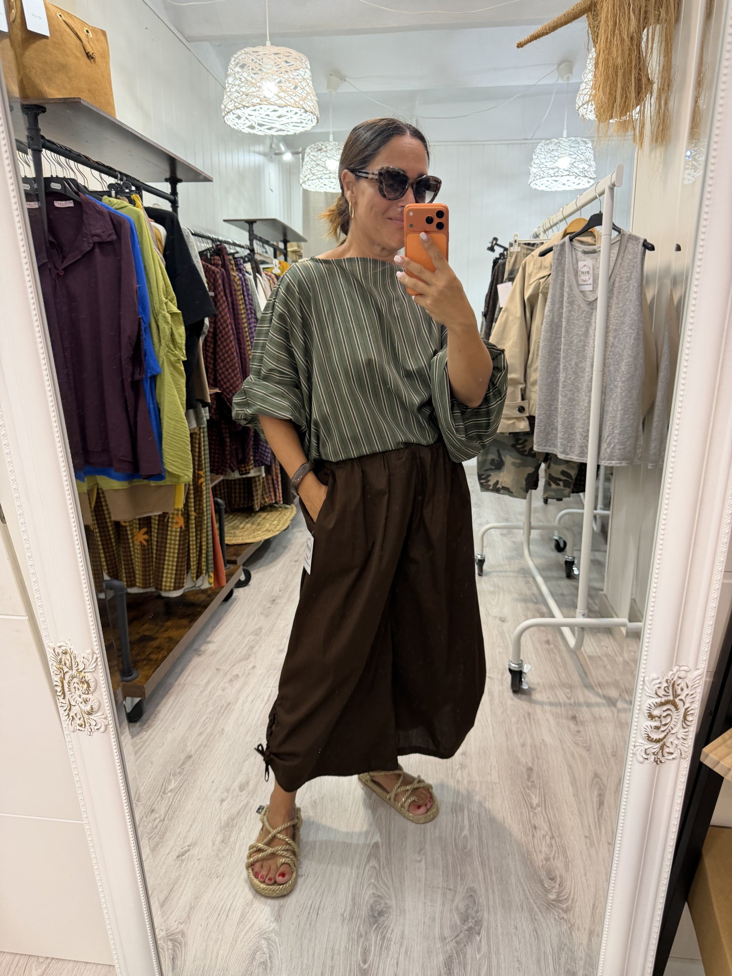 Blusa Maga convertible rayas kaki