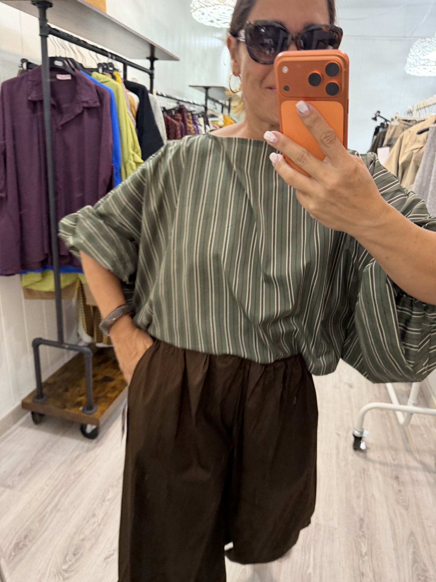 Blusa Maga convertible rayas kaki