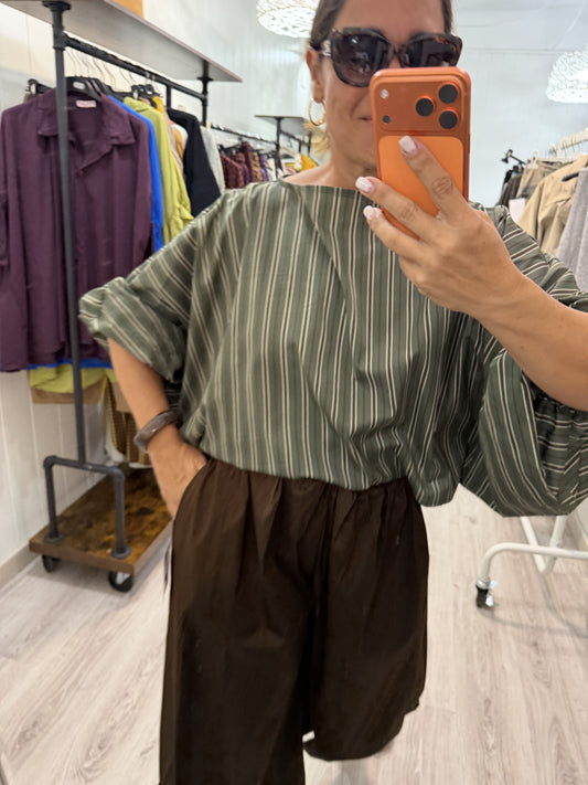 Blusa Maga convertible rayas kaki