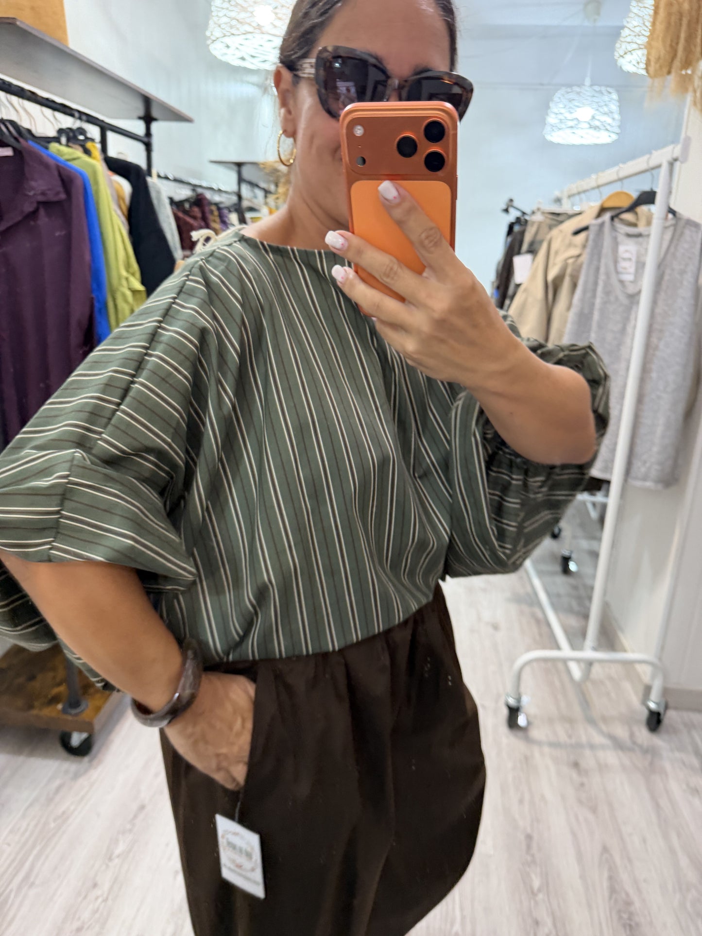 Blusa Maga convertible rayas kaki