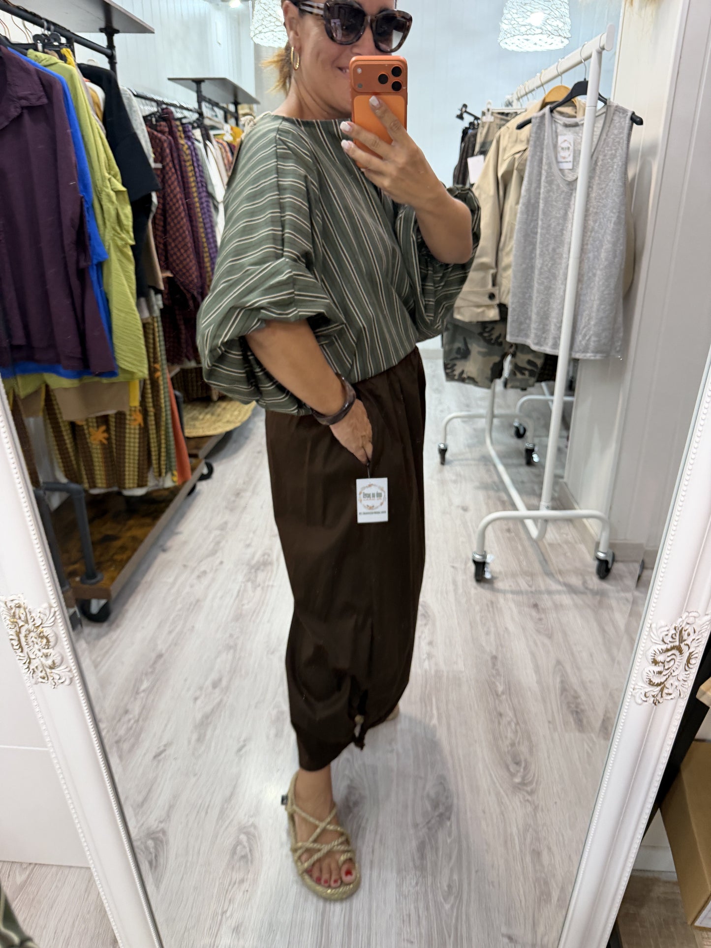 Blusa Maga convertible rayas kaki