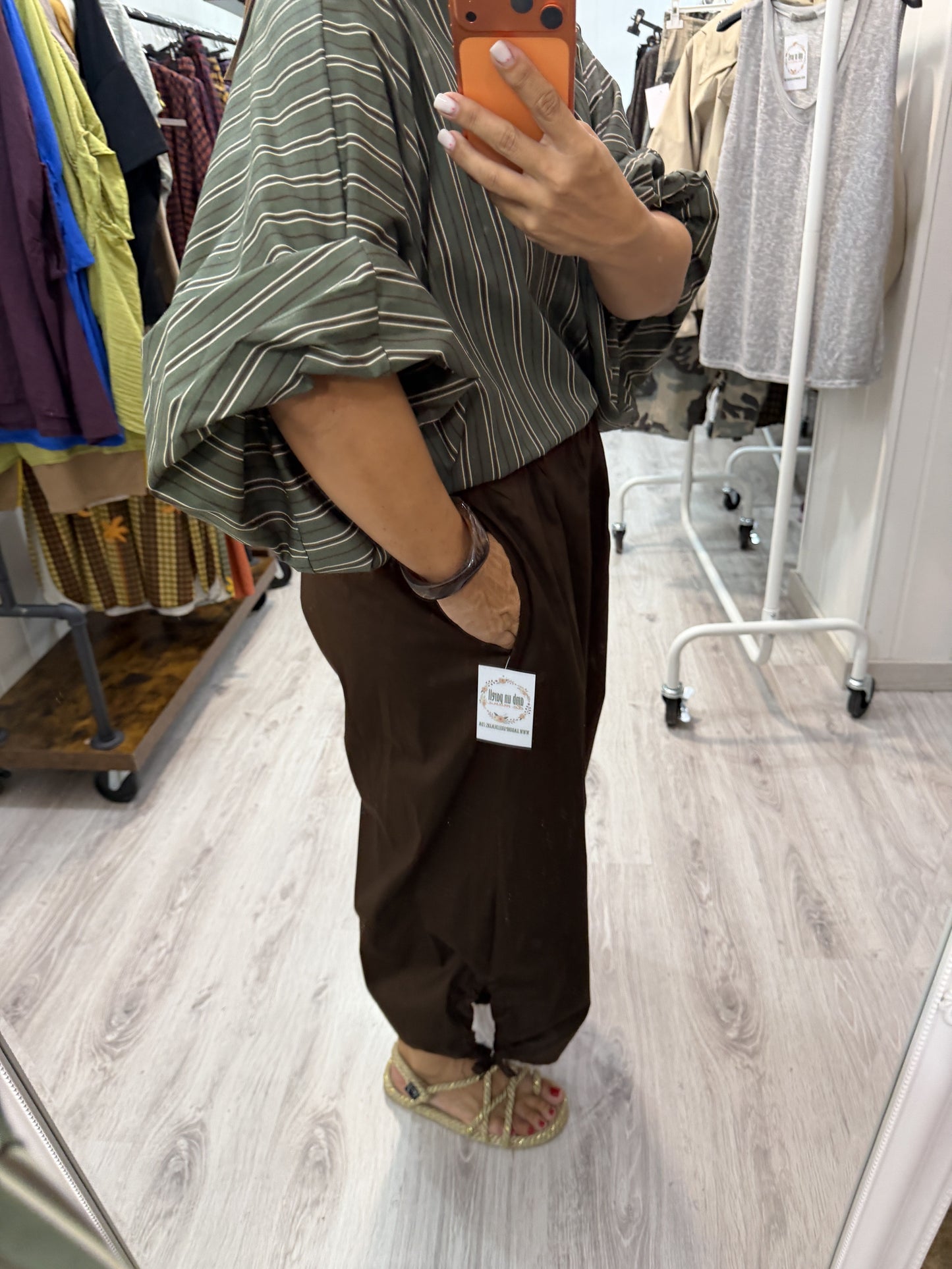 Blusa Maga convertible rayas kaki