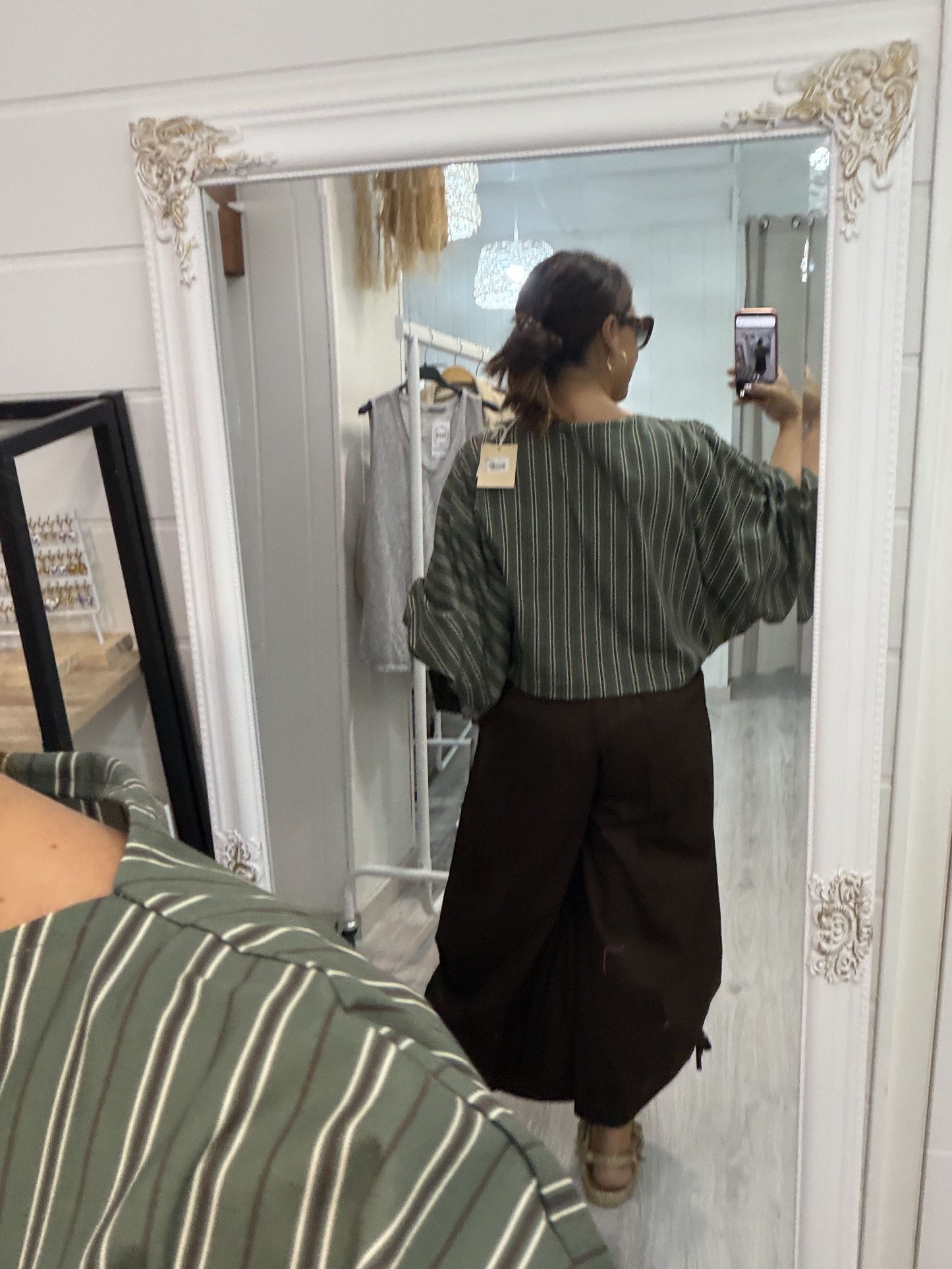Blusa Maga convertible rayas kaki