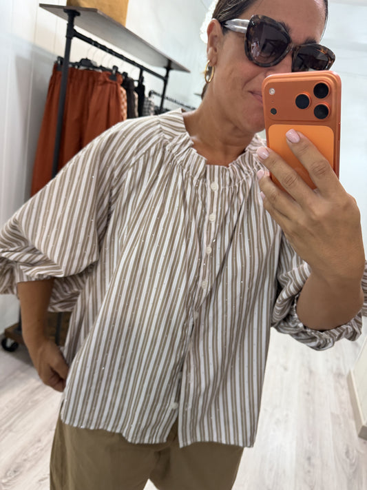 Blusa Tokio milrayas strass camel