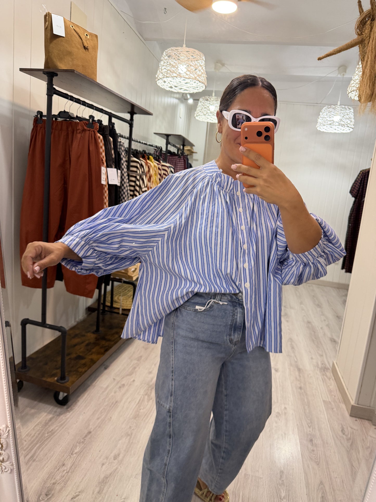 Blusa Tokio milrayas strass azul