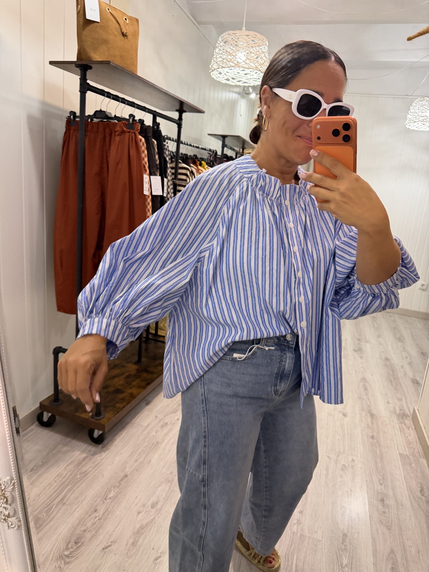 Blusa Tokio milrayas strass azul