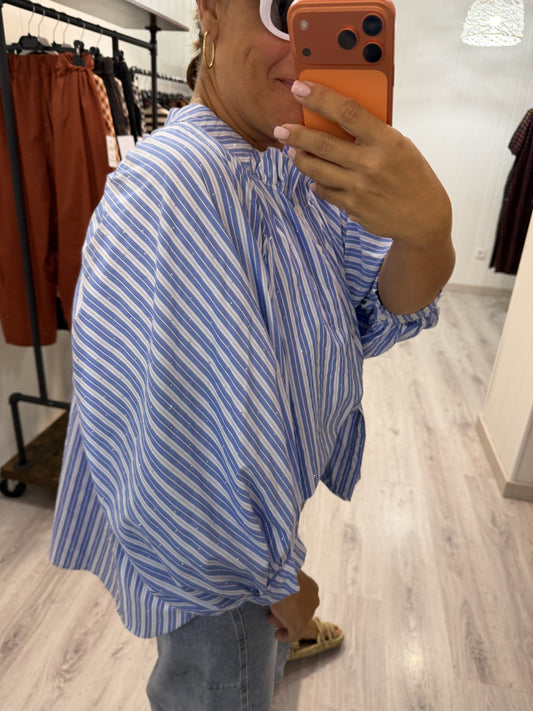 Blusa Tokio milrayas strass azul