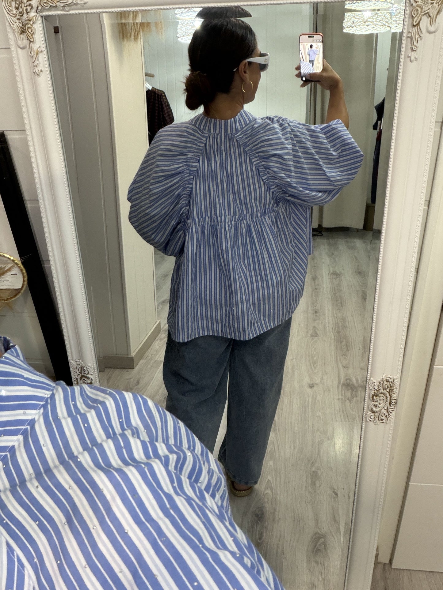 Blusa Tokio milrayas strass azul