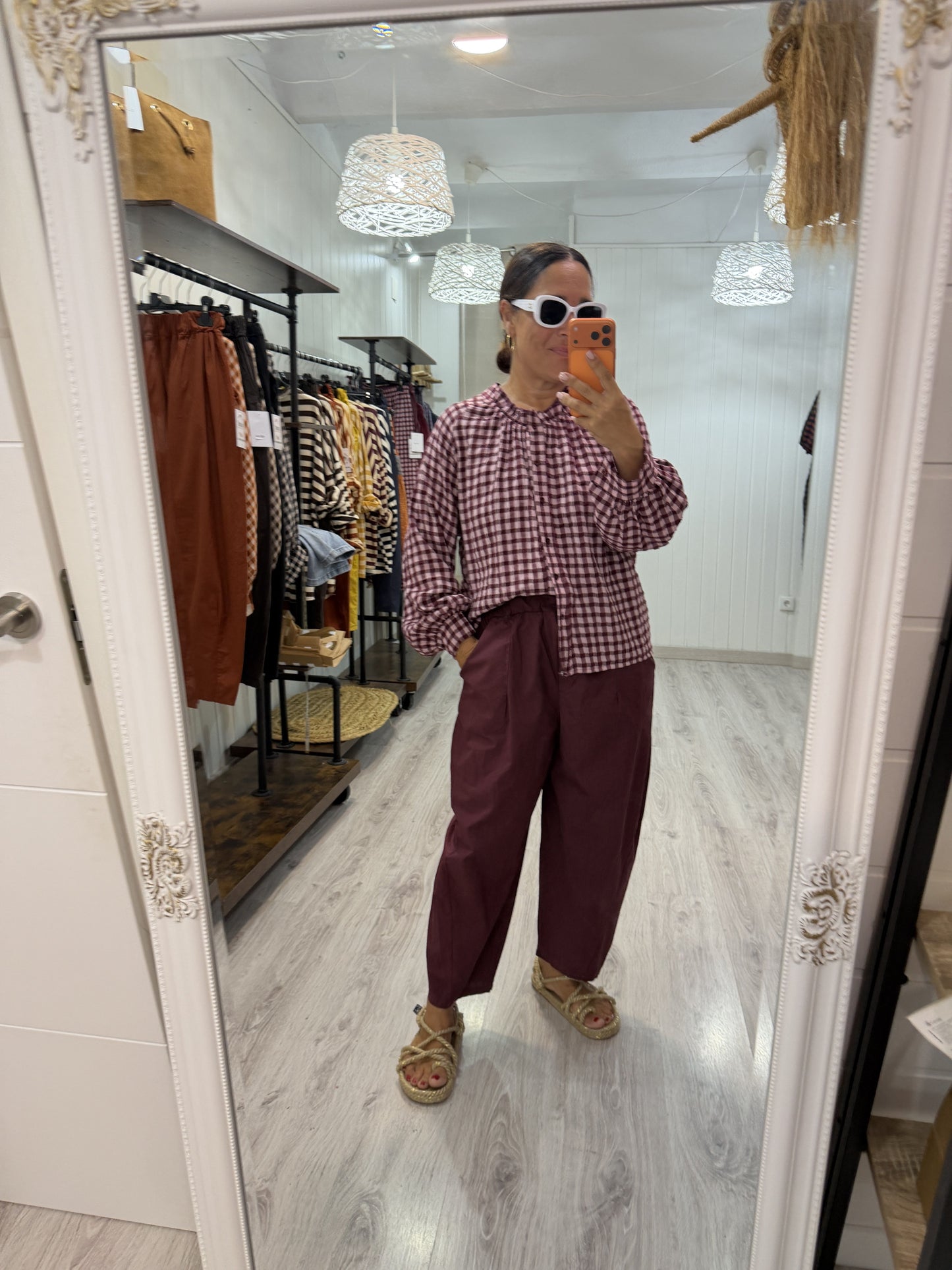 Blusa Vichy Sena burdeos y rosa