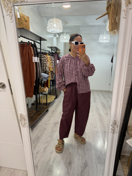 Blusa Vichy Sena burdeos y rosa