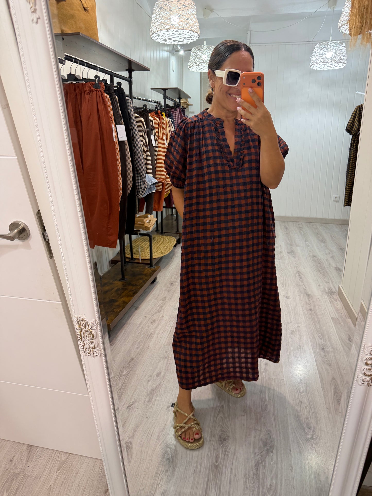 Vestido Puglia vichy caldera y marino