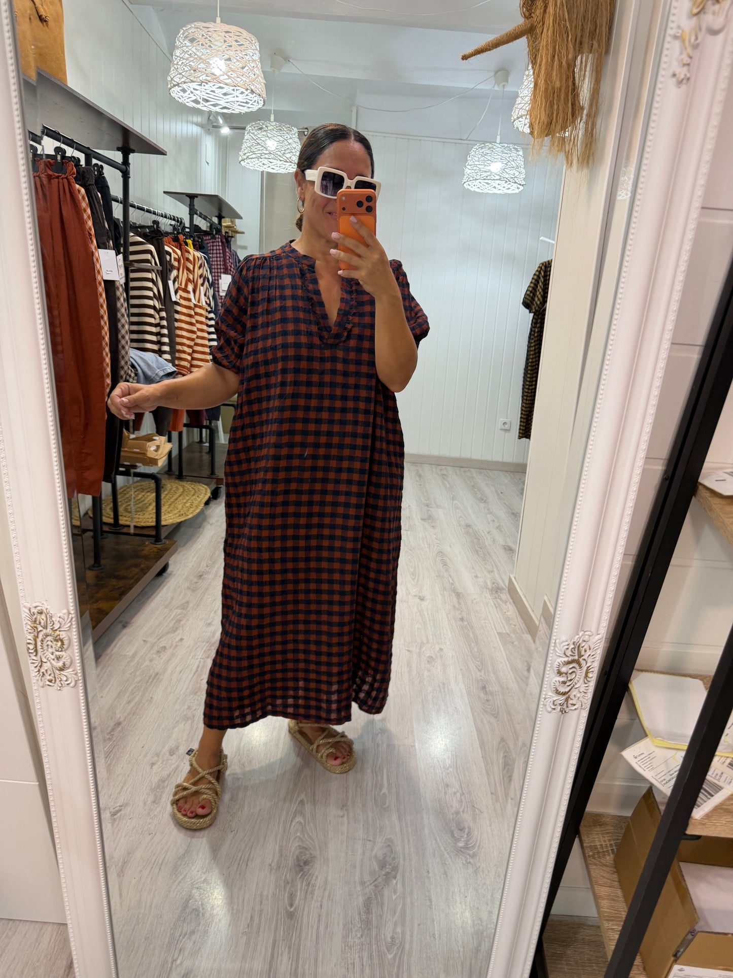 Vestido Puglia vichy caldera y marino