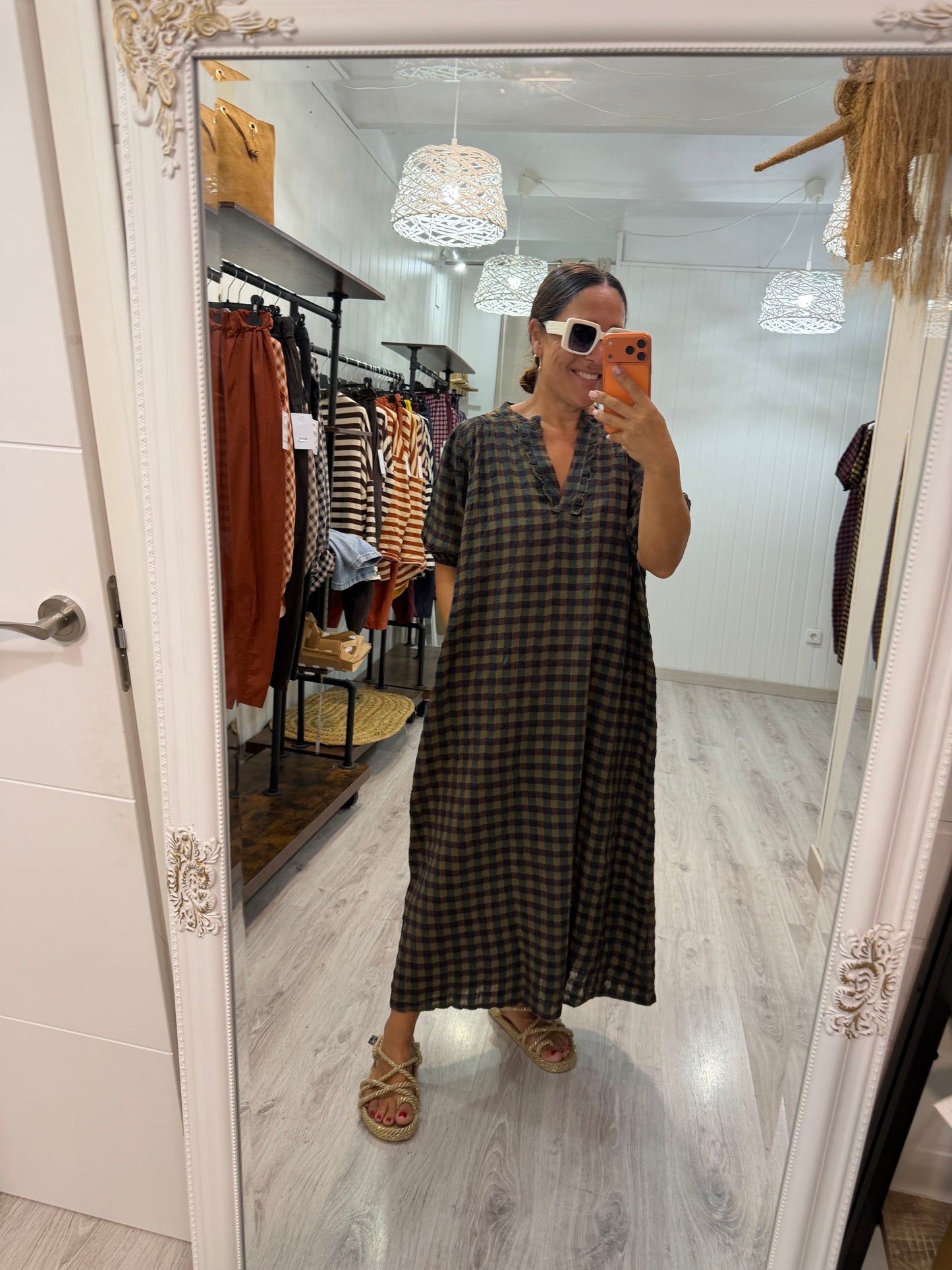 Vestido Puglia vichy verde y chocolate