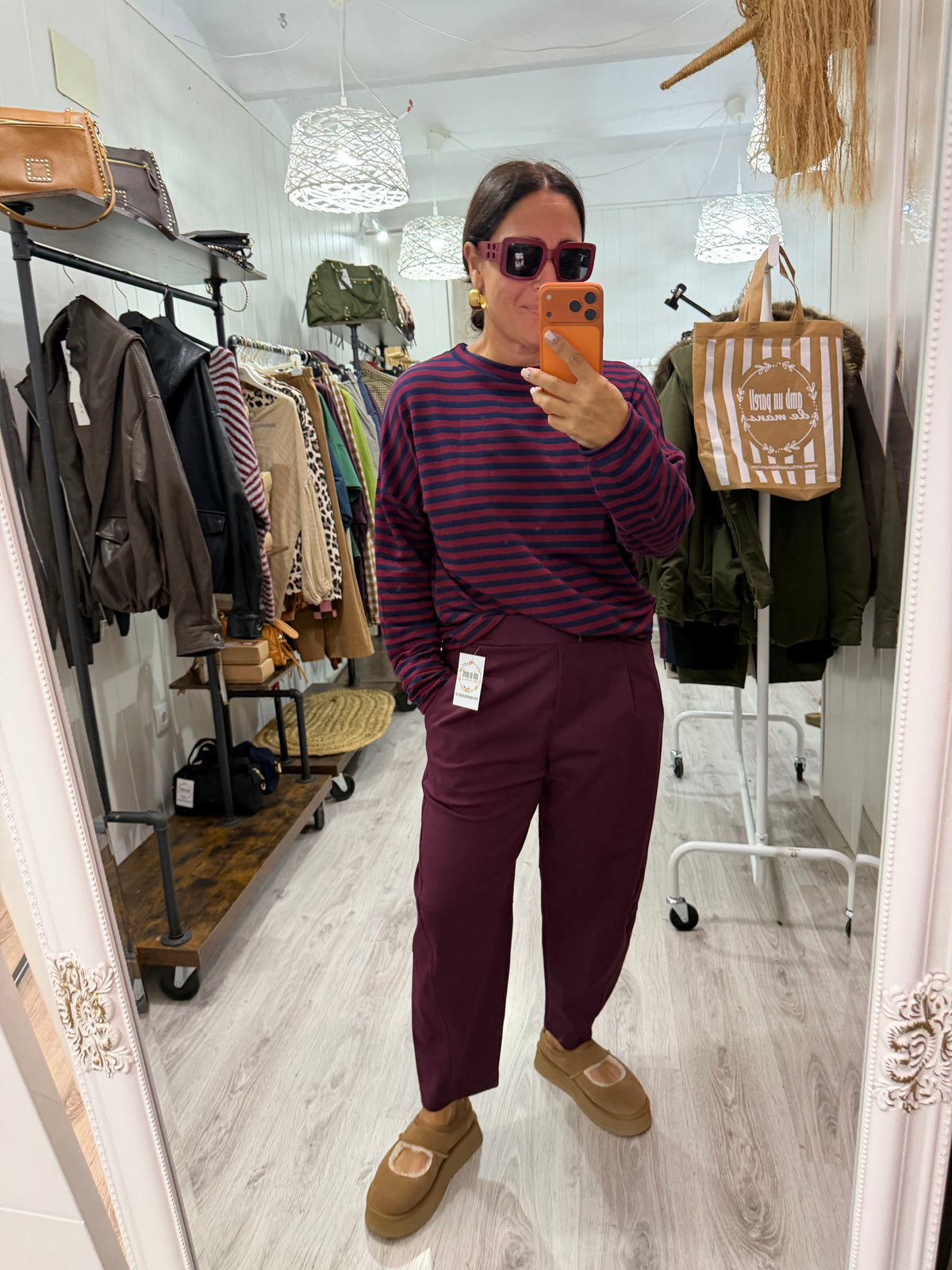 Pantalón Nagore punto milano burdeos