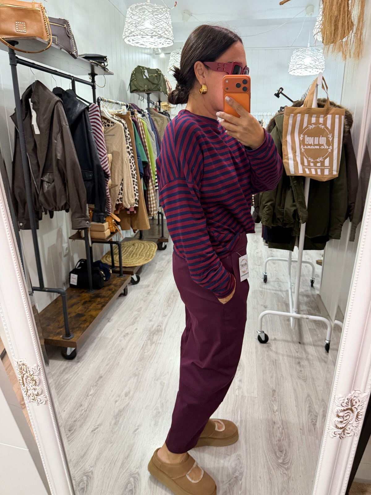 Pantalón Nagore punto milano burdeos