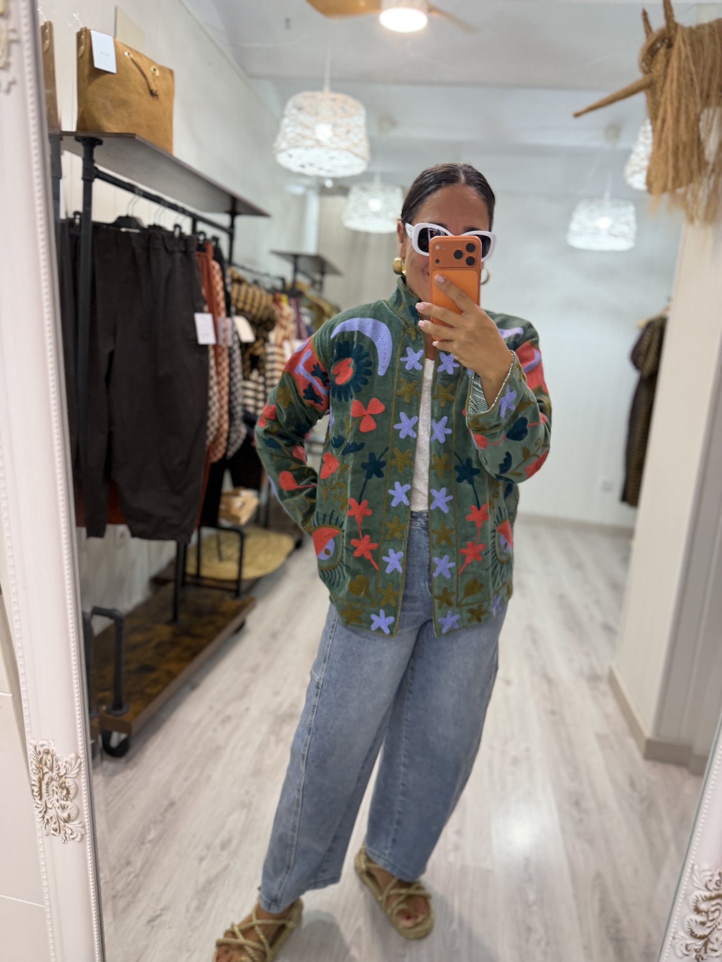 Chaqueta Suzani terciopelo Verde y Coral