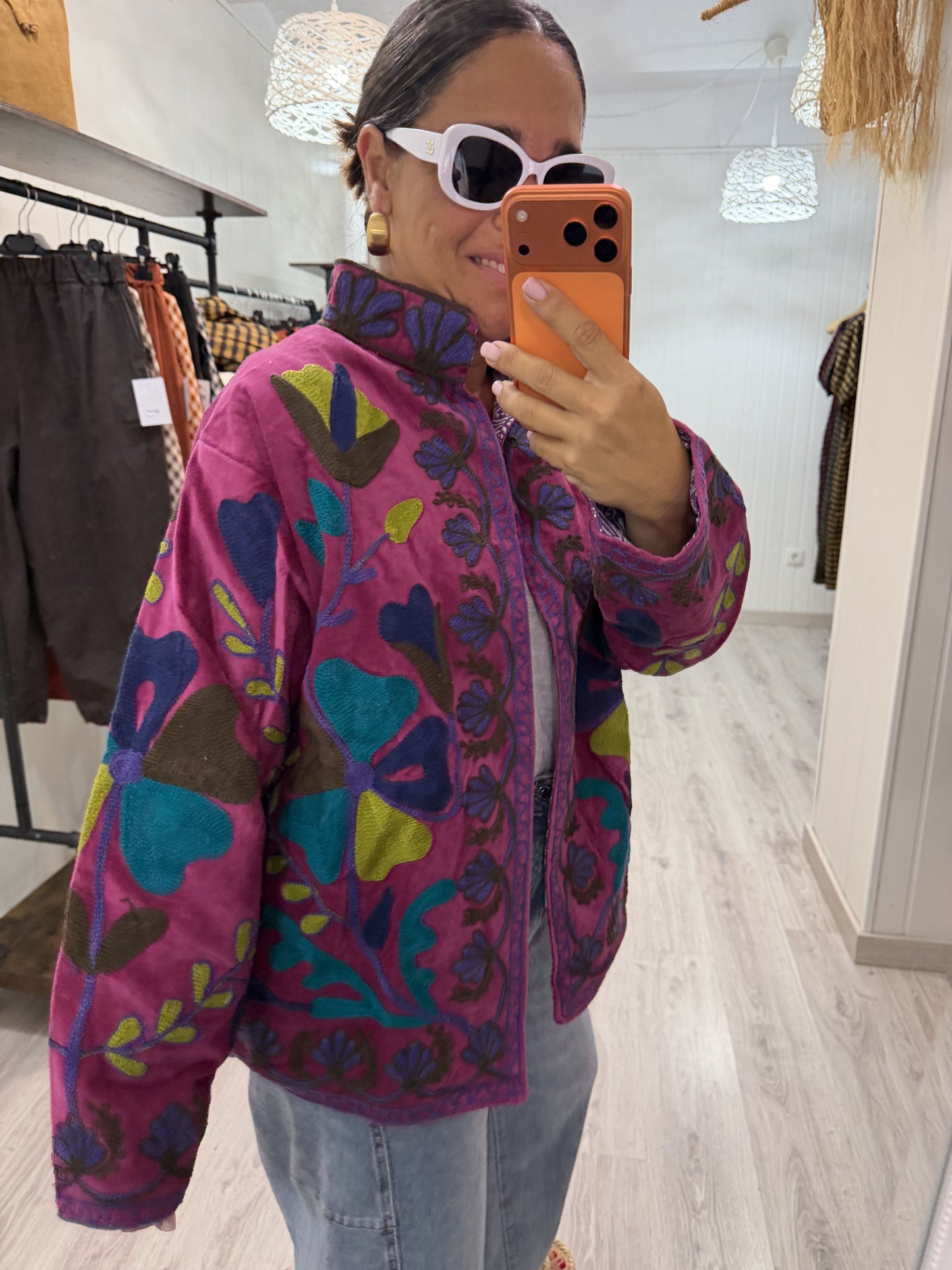 Chaqueta Suzani terciopelo Fucsia
